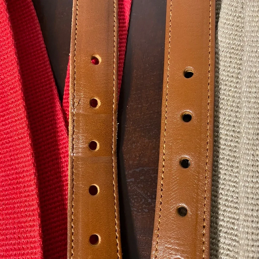 2 Vintage Coach Belts Unisex 36 Tan • Red  Natural Linen & Leather Brass - Picture 6 of 7